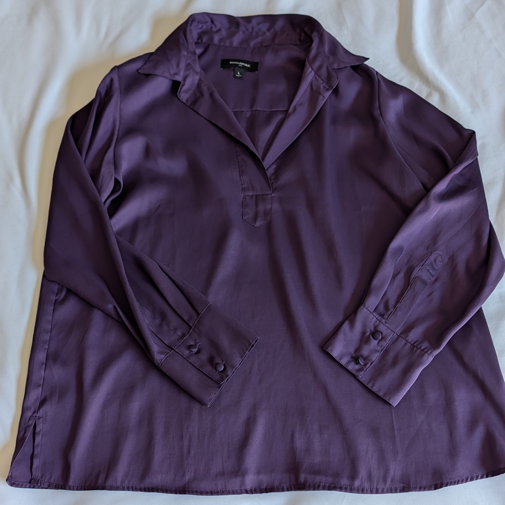 Banana Republic Deep Purple V-Neck Long Sleeve Blouse